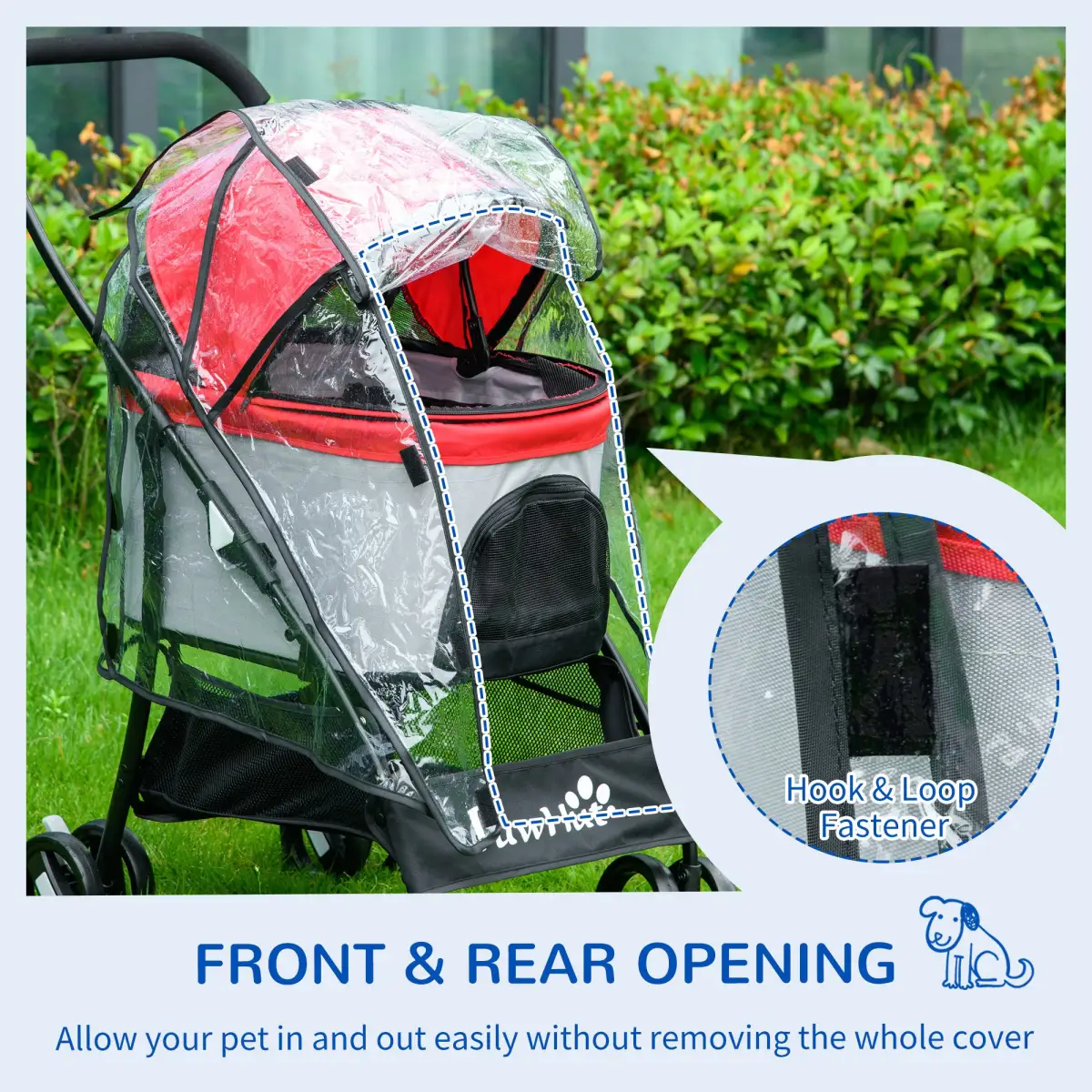 PawHut Dog Pram Rain Cover with Front, Rear Entry - Pet Carrier