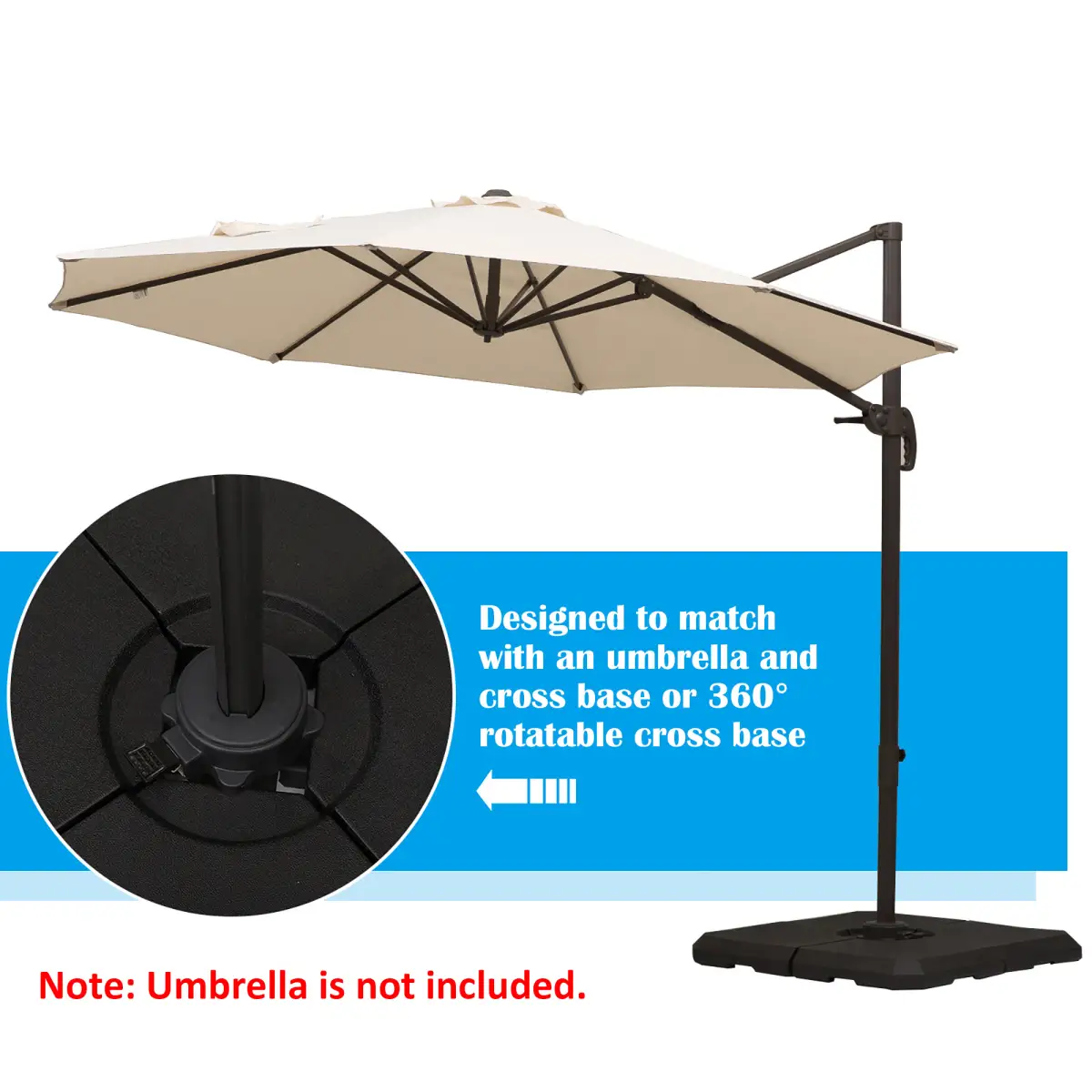 Outsunny HD Polyethylene Sand or Water Fillable Parasol Base Black - Parasol