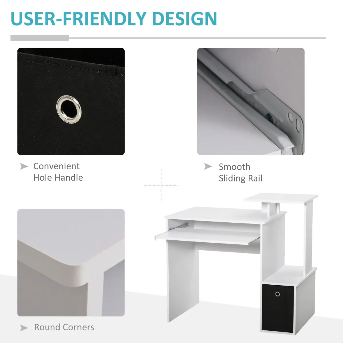 HOMCOM Computer Desk with Sliding Keyboard Tray Storage Drawer Shelf White - Desk