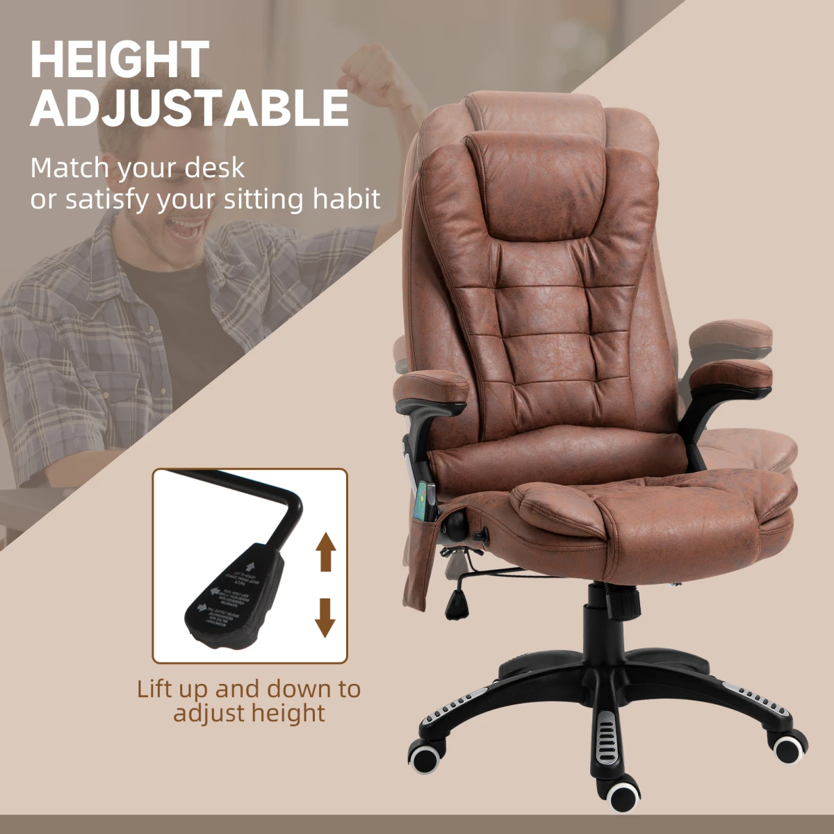 Executive Brown Reclining Chair Full Size With Heating Massage Points Relaxing Headrest For Home Office by Unbranded