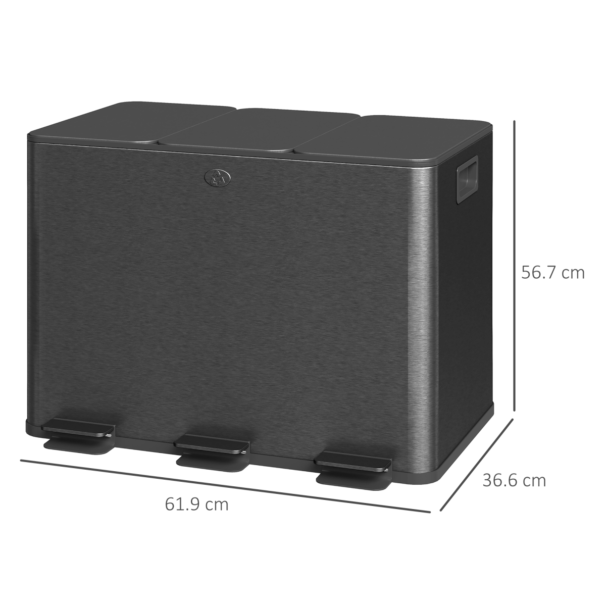 HOMCOM 3 x 20L Triple Kitchen Bin Pedal Bin for Recycling and Waste, Black - from HOMCOM