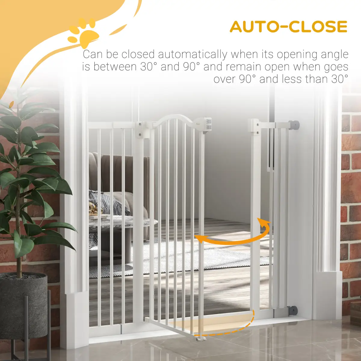 PawHut PawHut 74-100cm Adjustable Metal Pet Gate Safety Barrier w/ Auto-Close White - Pet Gate