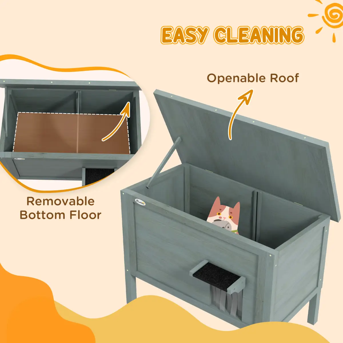 PawHut PawHut Outdoor Feral Cat House Insulated w/ Openable Roof - Charcoal Grey - Cat House
