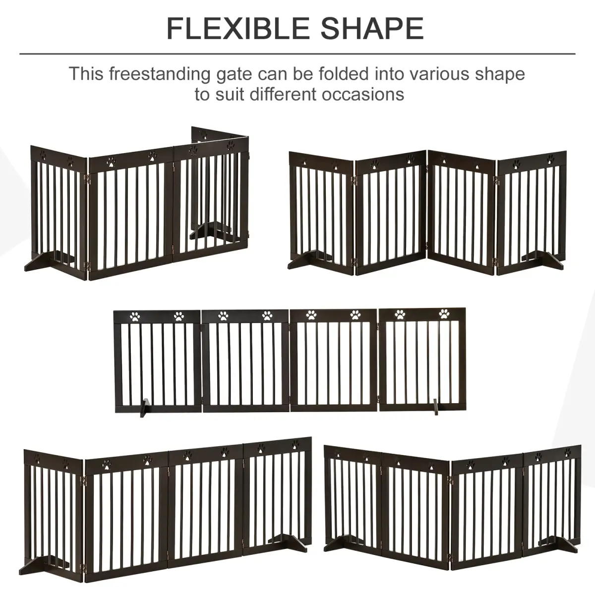 Pawhut Freestanding Pet Gate 4 Panel Folding Wooden Dog Barrier w/ Support Feet - Pet Gate