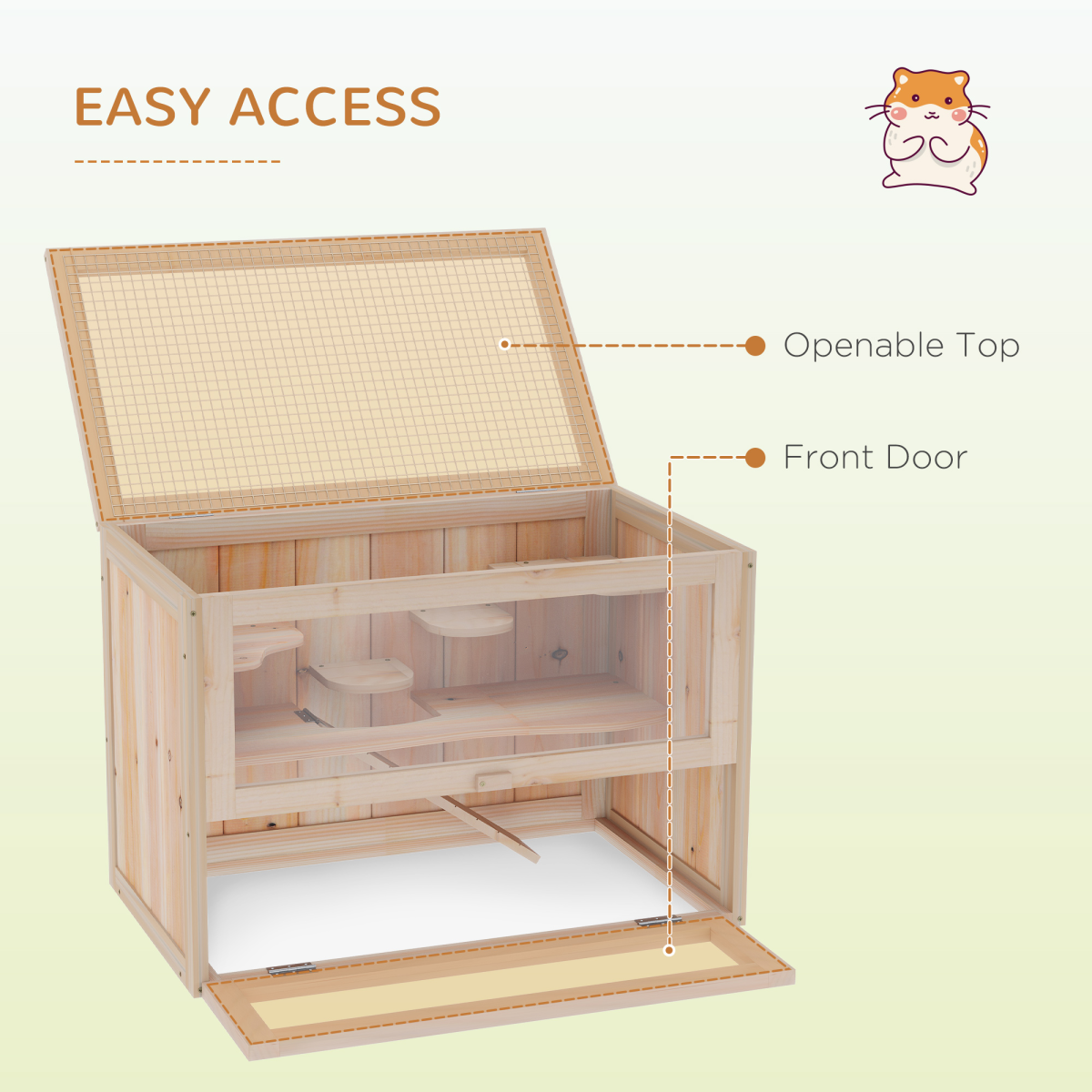 Wooden Hamster Cage Mice Rodents Hutch Small Animals 2 Levels 60x35x42cm - from Pawhut