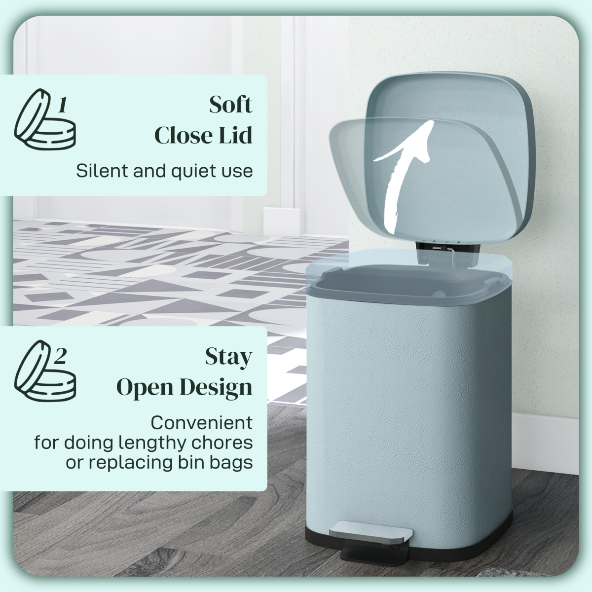 HOMCOM 12L Kitchen Pedal Bin, Metal Rubbish Bin with Soft-close Lid, Light Green - from PawHut