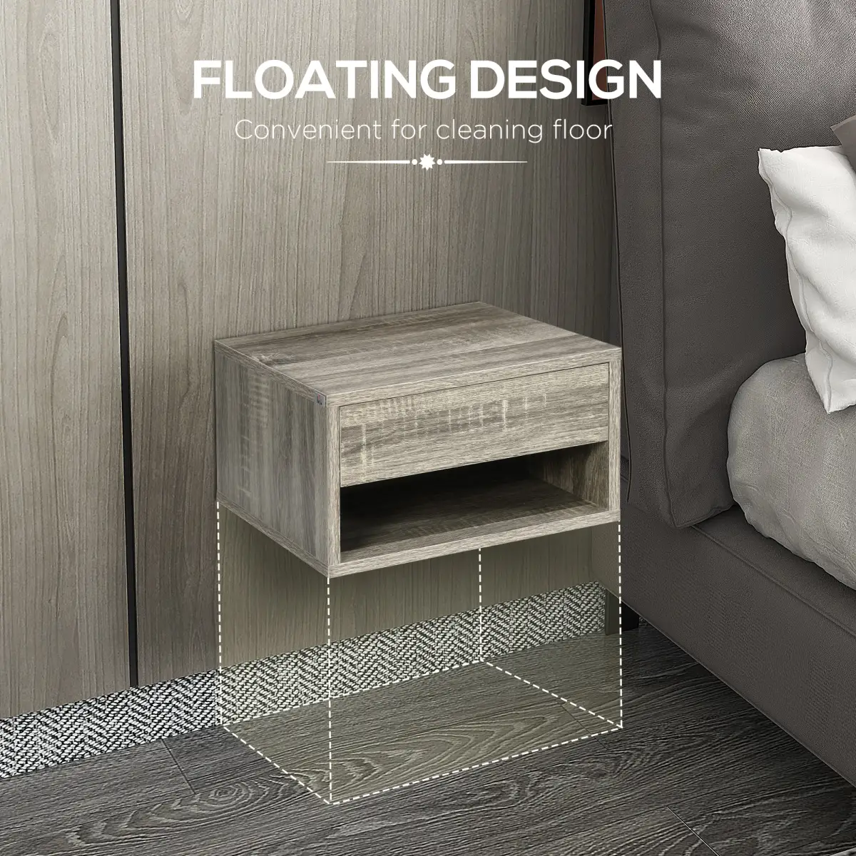 HOMCOM HOMCOM Floating Bedside Table Set of 2 Wall Mounted Nightstand Brown - Bedside Table