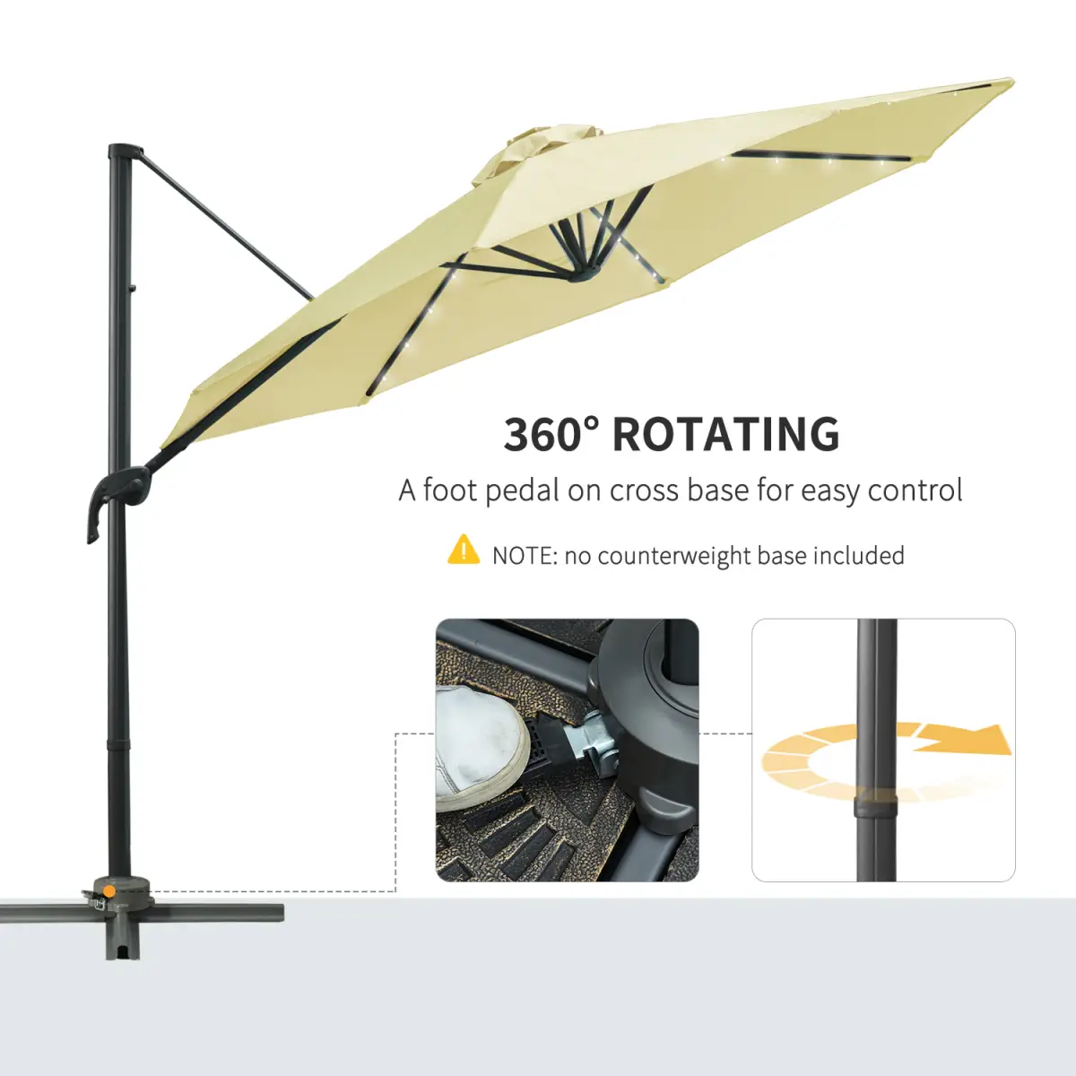 Outsunny 3m Cantilever Parasol Patio Umbrella with LED Solar Light Beige - Parasol