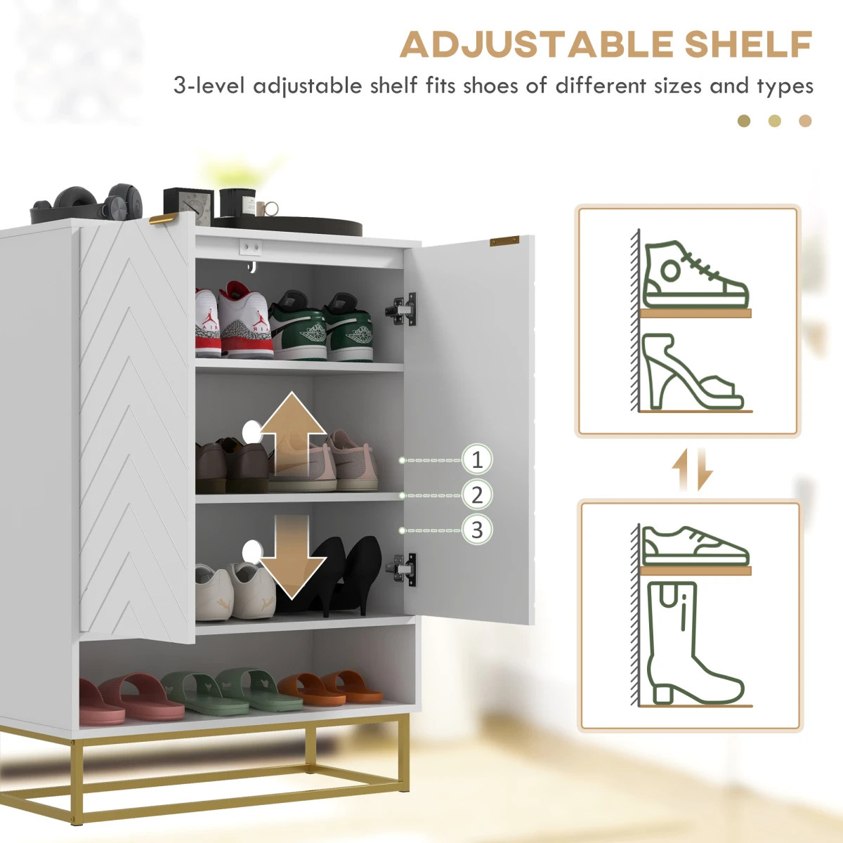 HOMCOM HOMCOM Shoe Cabinet 12-Pair Chevron Doors Home - Shoe Storage
