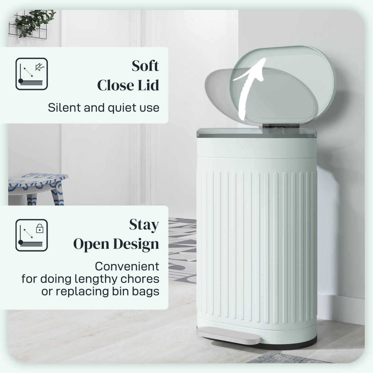 HOMCOM 30L Pedal Bin, Metal Kitchen Bin with Soft-close Lid, Light Green - from HOMCOM