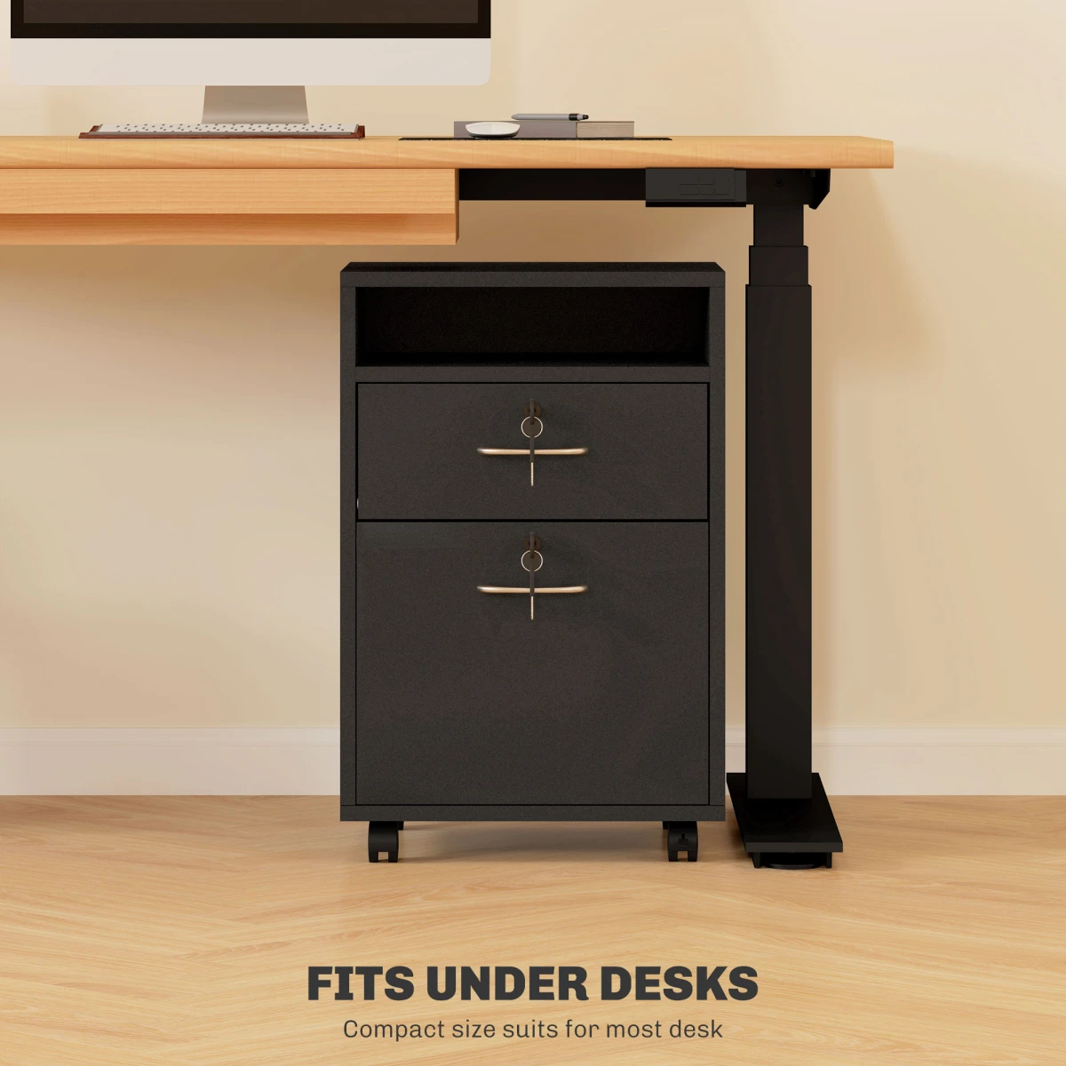 HOMCOM Storage Cabinet 60cm With Drawers And Open Shelf On Wheels For Home Office by HOMCOM