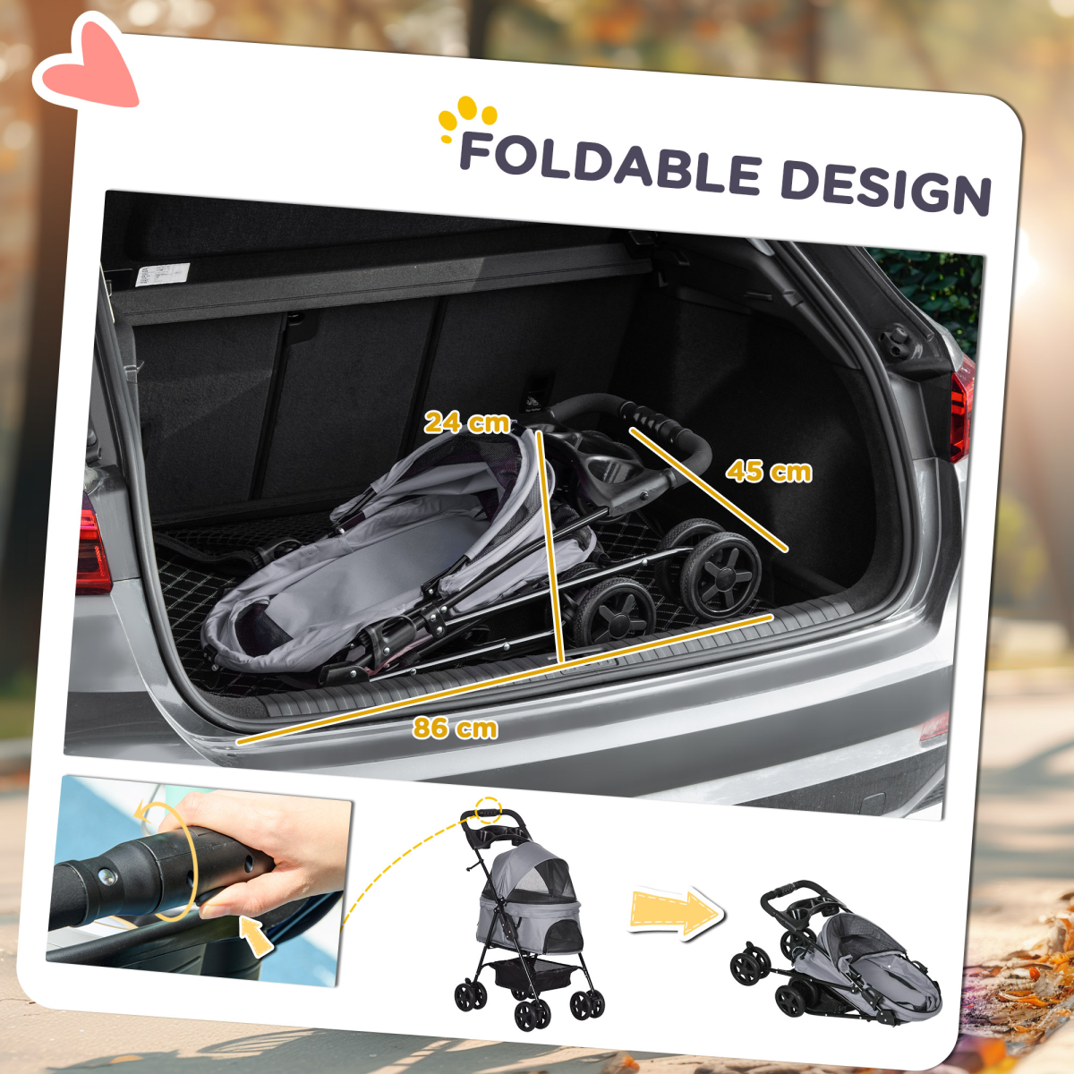 Pet Stroller No-Zip Foldable Travel Carriage with Brake Basket Adjustable Canopy - from Unbranded