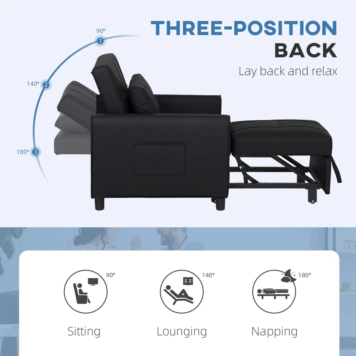 HOMCOM HOMCOM Folding Chair Bed, Sleeper Chair with Pillow, Side Pockets, Black - Sofa Bed