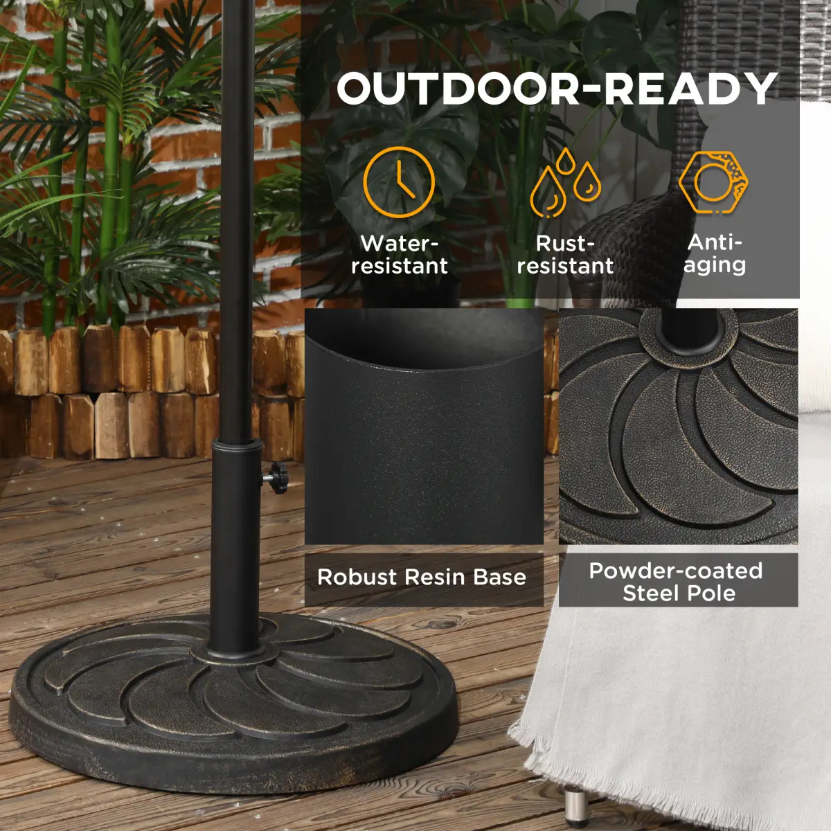 Outsunny Outsunny 18kg Round Resin Garden Parasol Base for Poles of 38mm-48mm - Parasol