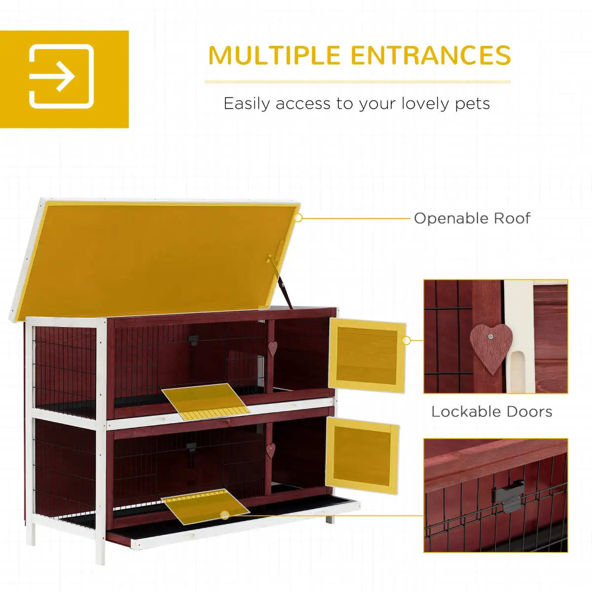 Pawhut Two-Tier Elevated Wooden Rabbit Hutch Bunny Cage for Small Pet Animals w/ Tray - Rabbit Hutch