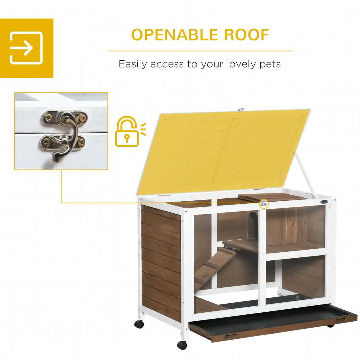 PawHut PawHut Wood Rabbit Hutch Bunny Cage Pet House Indoor W/ Tray Ramp, Brown - Rabbit Hutch