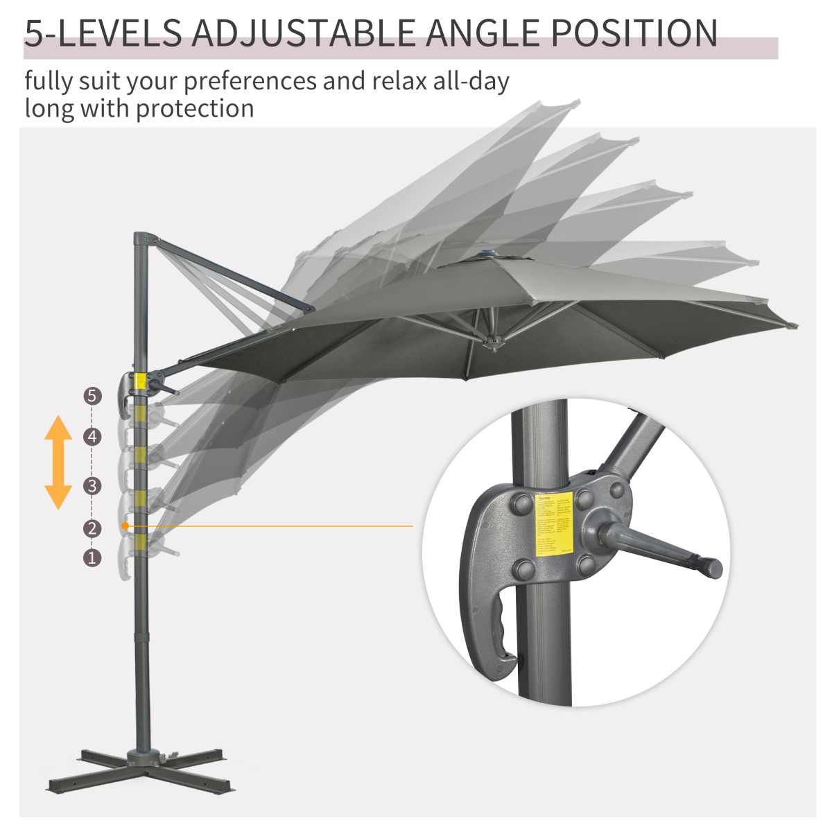 Outsunny 3 x 3(m) Cantilever Parasol Garden Umbrella with Cross Base Grey - Parasol