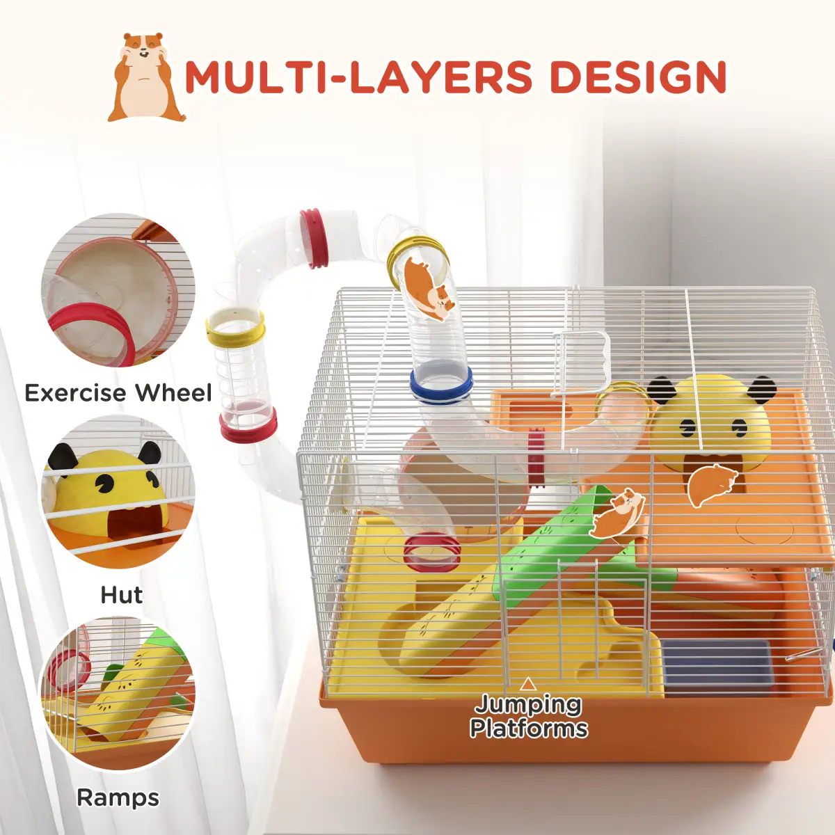 PawHut PawHut Hamster Cage, 3 Tiers Gerbil Cage for Dwarf Hamsters with Tubes, Ladder - Pet Cage