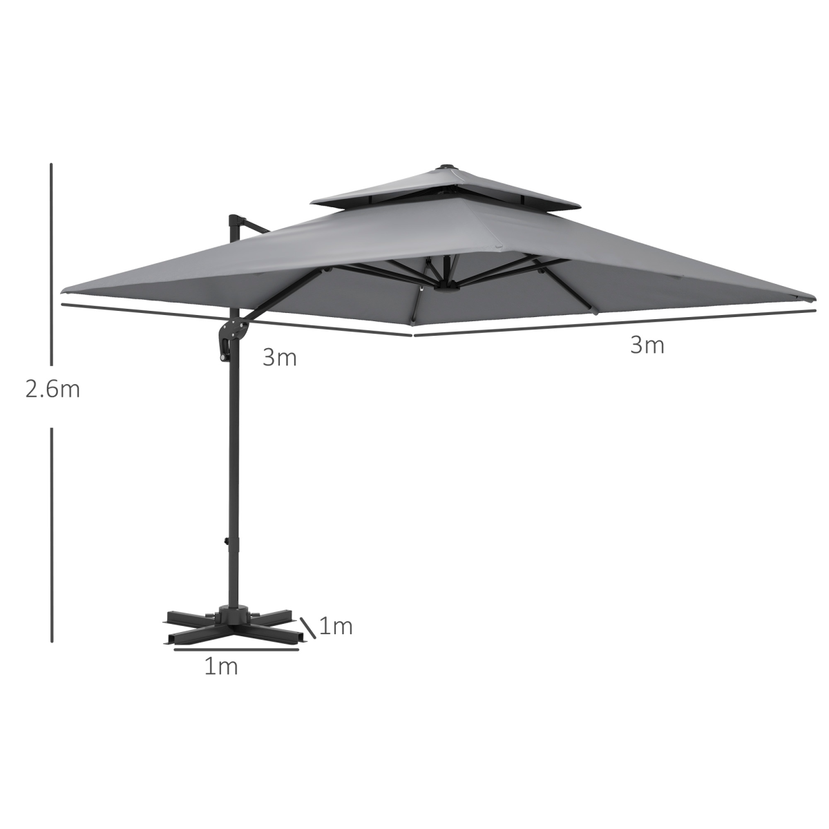 Outsunny Outsunny 360° Cantilever Parasol Roma Umbrella w/ Base Weights, Light Grey - Parasol