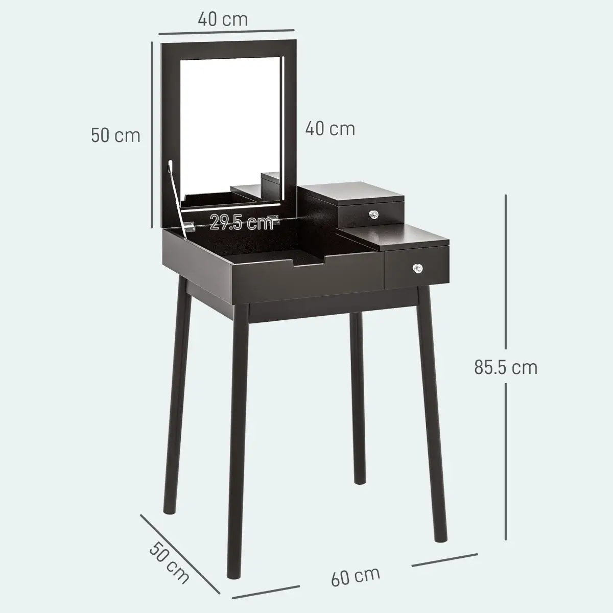HOMCOM HOMCOM Dressing Table Vanity Desk Flip-up Mirror 2 Drawers, Black - Desk