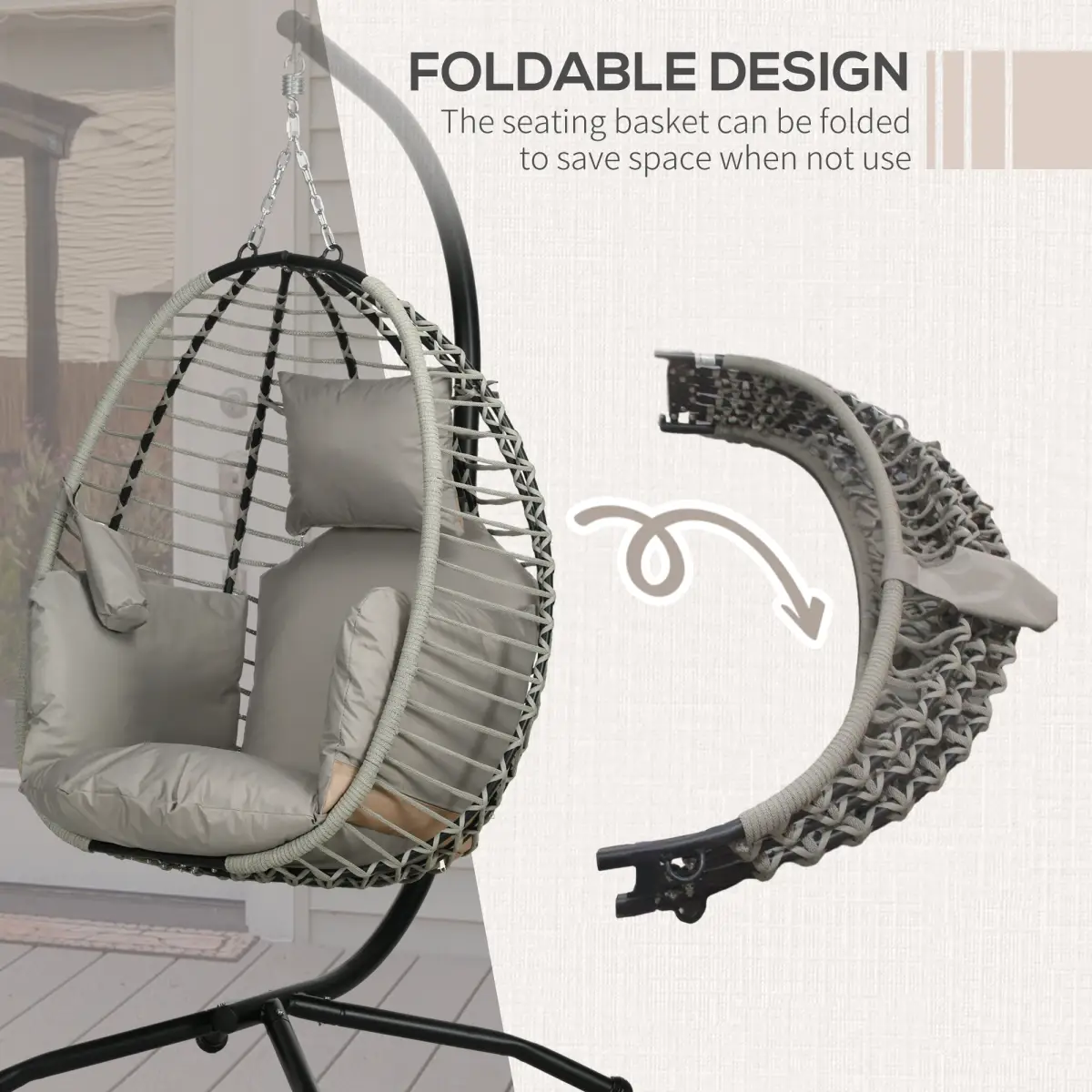 Outsunny Outsunny Hanging Swing Chair with Thick Cushion, Patio Hanging Chair, Grey - Hammocks