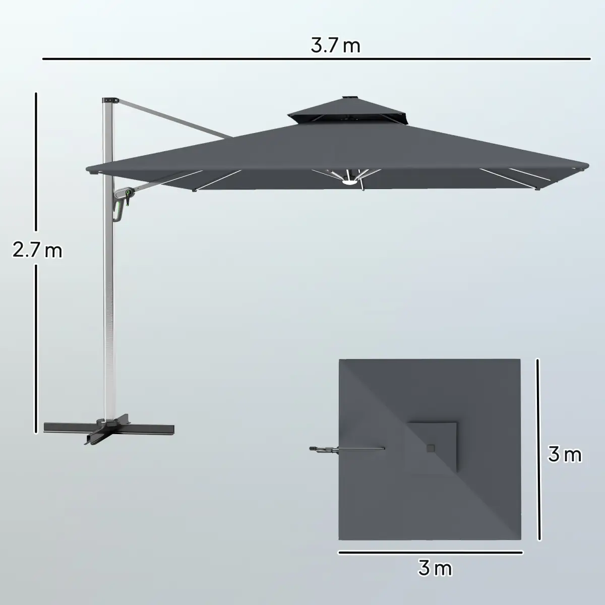 Outsunny Outsunny Garden Cantilever Parasol, Patio Umbrella w/ Solar LED Lights, Grey - Parasol