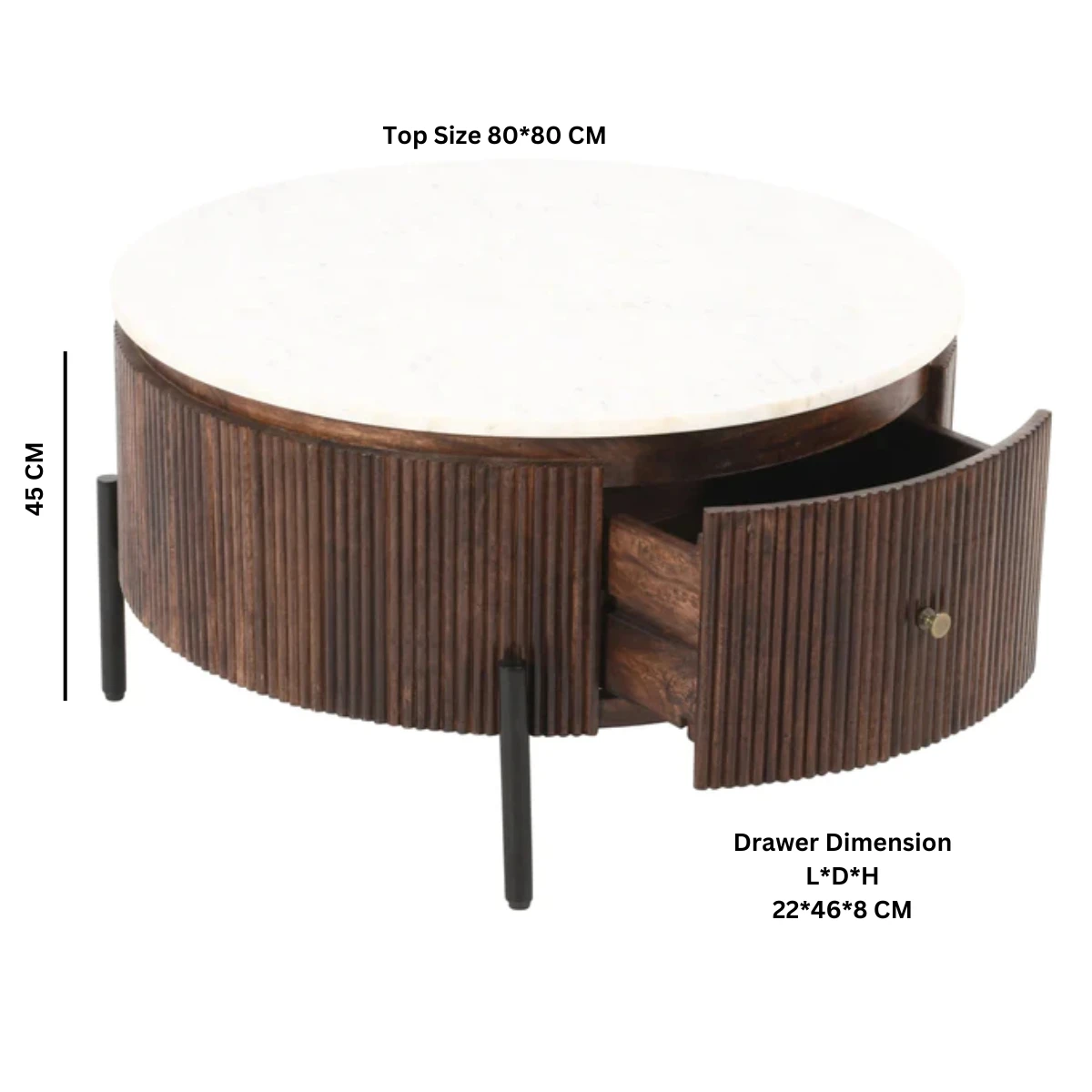 Opal Coffee Table Round Marble Top Drawer by Indian Hub