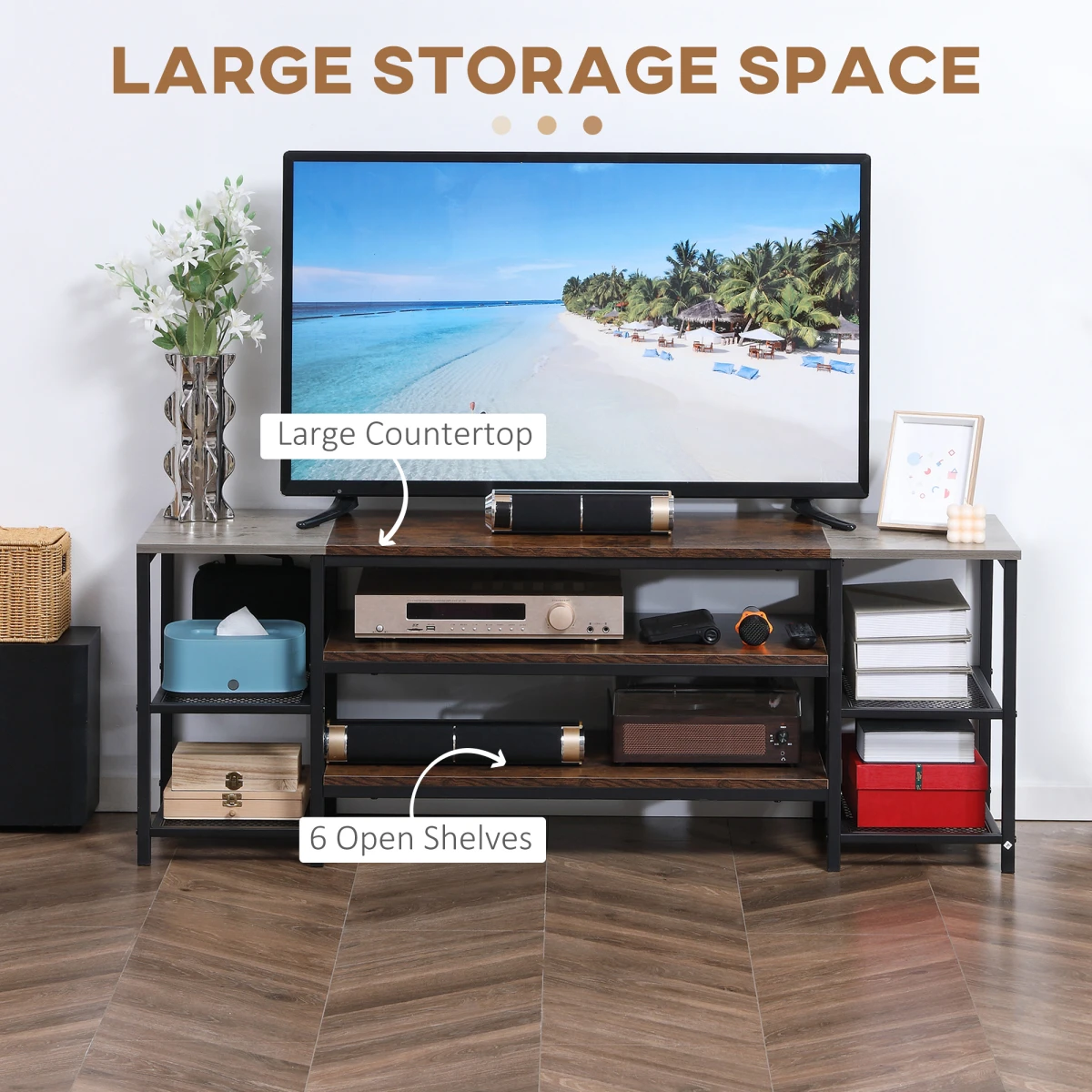 HOMCOM TV Console Cabinet 65Inch Wide Industrial Living Room - TV Unit