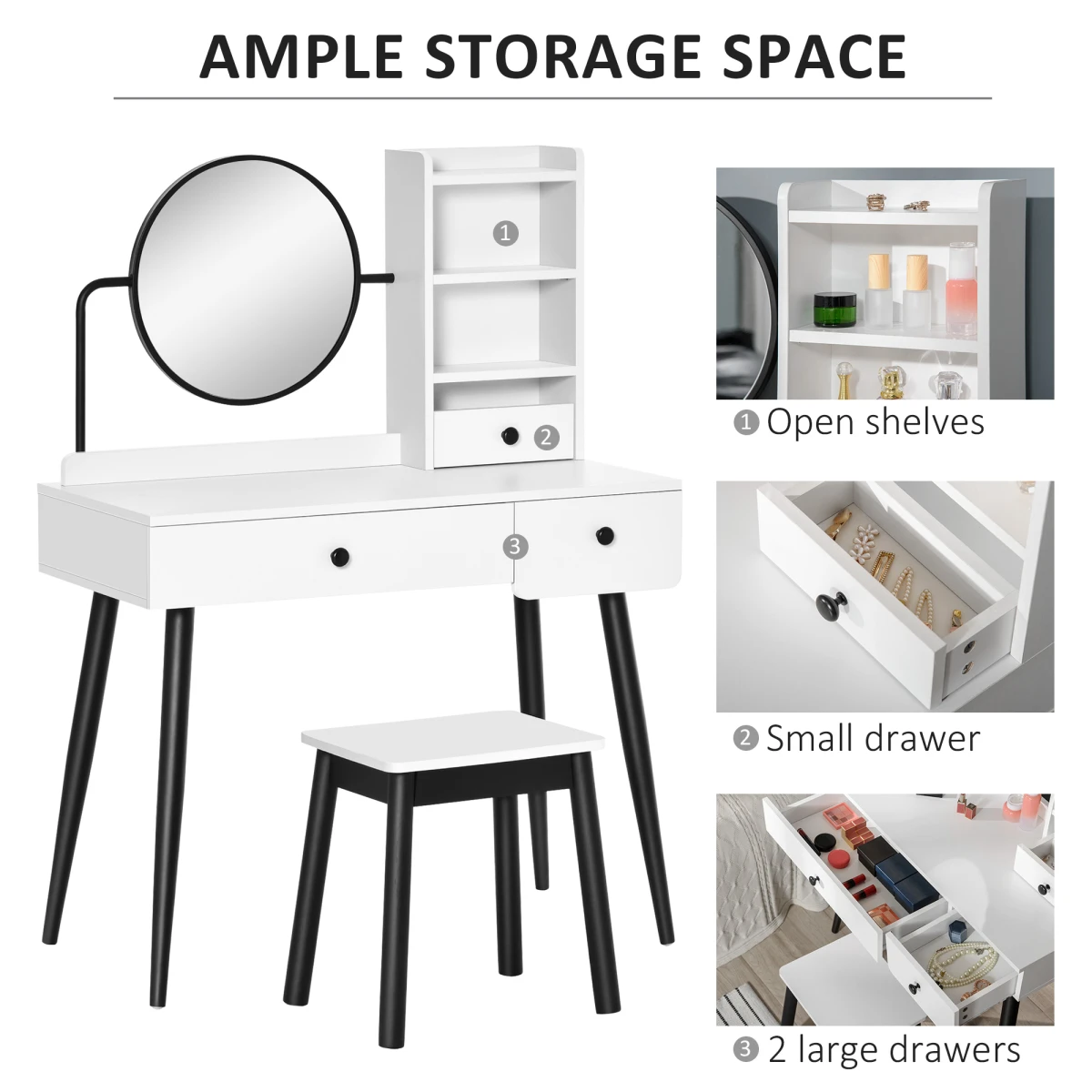 Premium White Dressing Table 3 Drawer With Stool by Unbranded