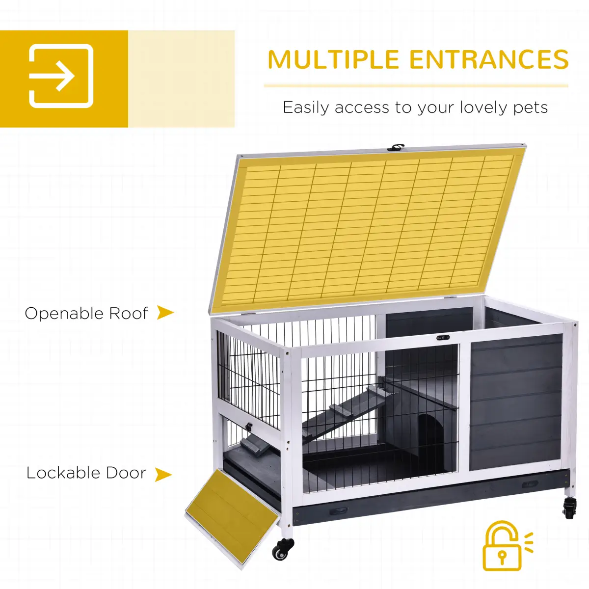 Unbranded Wood Indoor Rabbit Hutch Elevated 2-Floor Guineas Pigs Cage w/ Wheels Pawhut - Rabbit Hutch