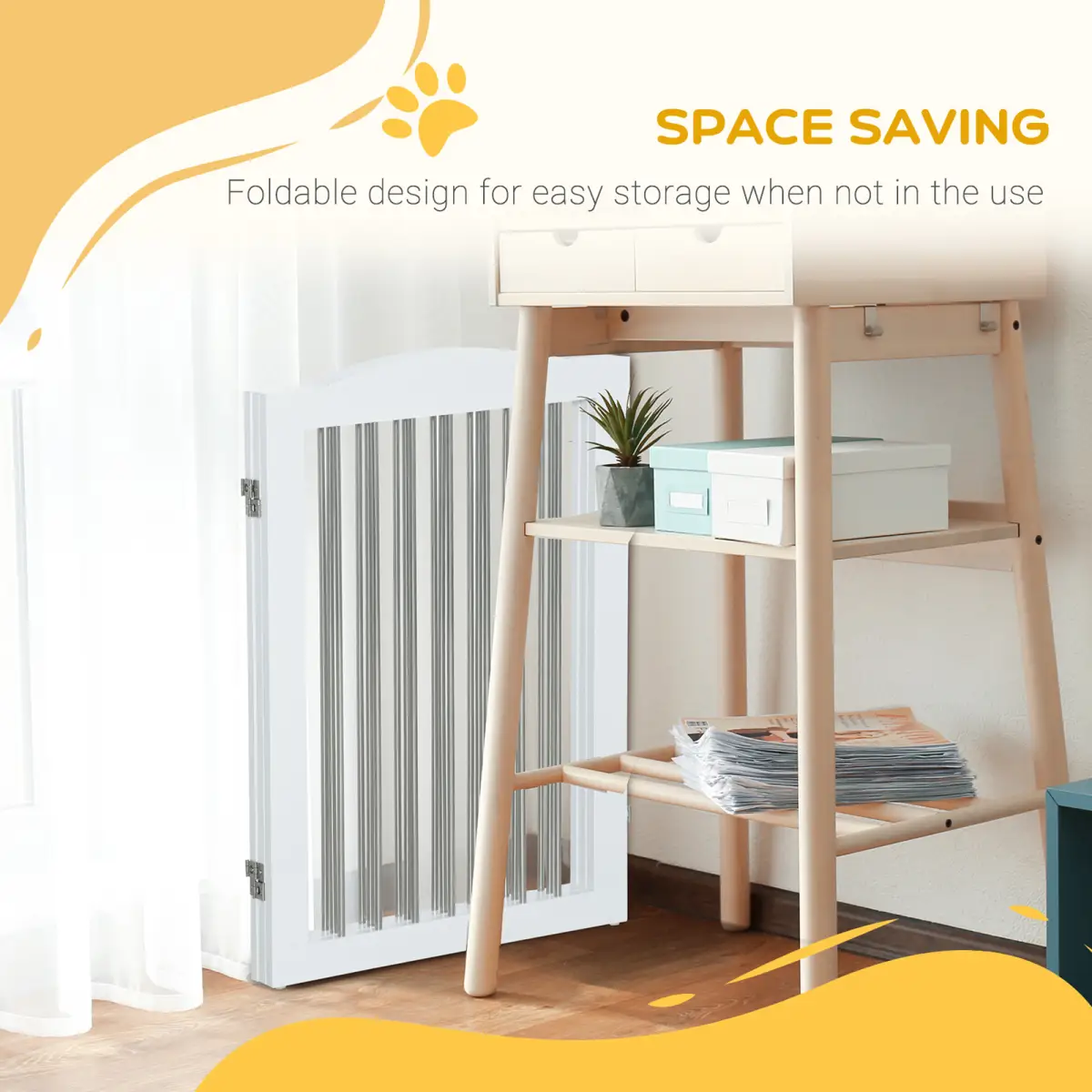 PawHut Foldable Dog Gate for Doorways, Stairs, Halls - White - Pet Gate