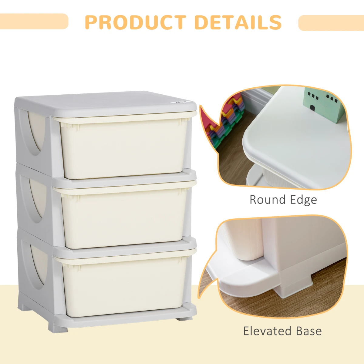 Homcom HOMCOM Kids Storage Unit Three Drawer Stable Base - Chest of Drawers
