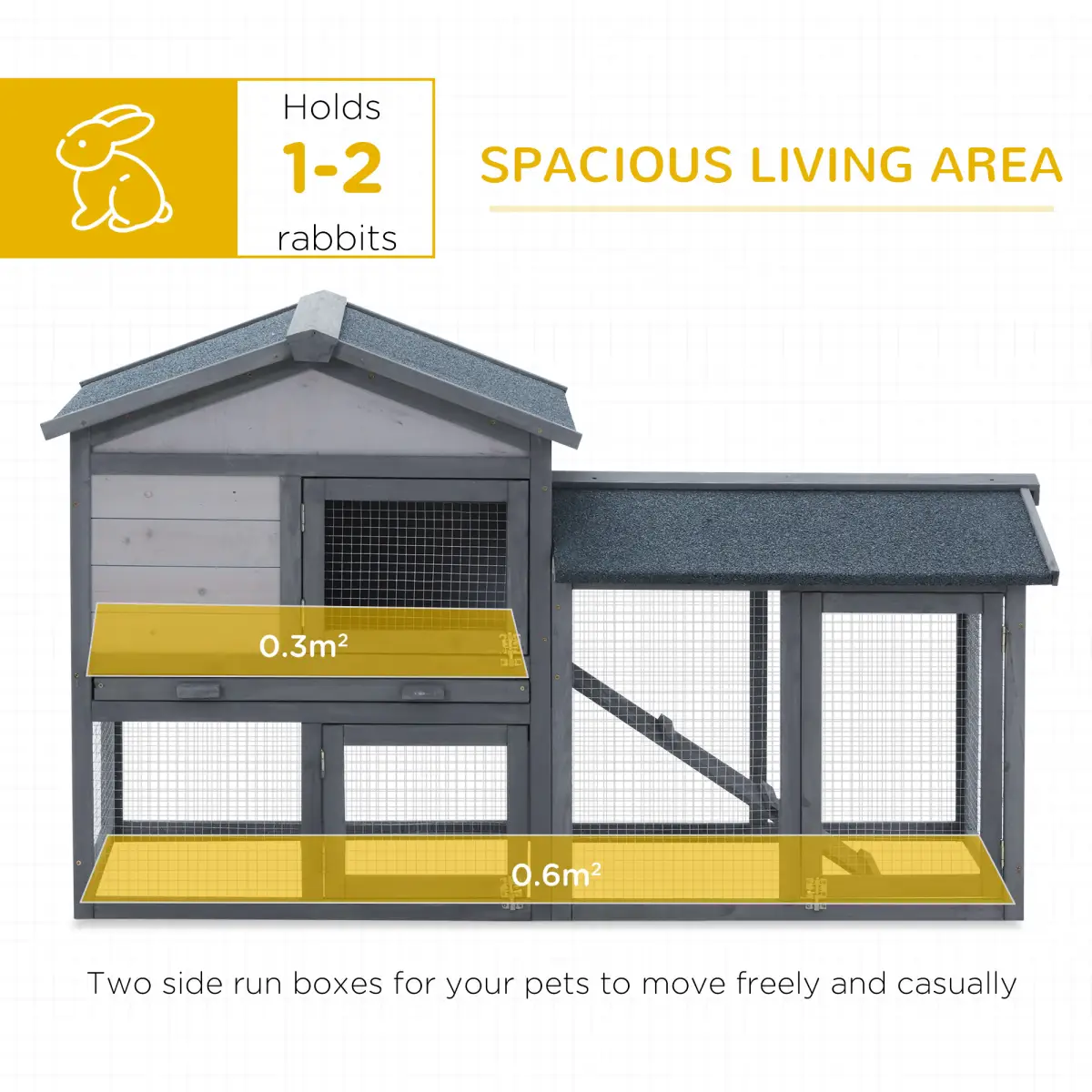 Pawhut 5ft Wooden Rabbit Guniea Pigs Hutch with Run 2 Tiers Outdoor Cage Pet House - Rabbit Hutch