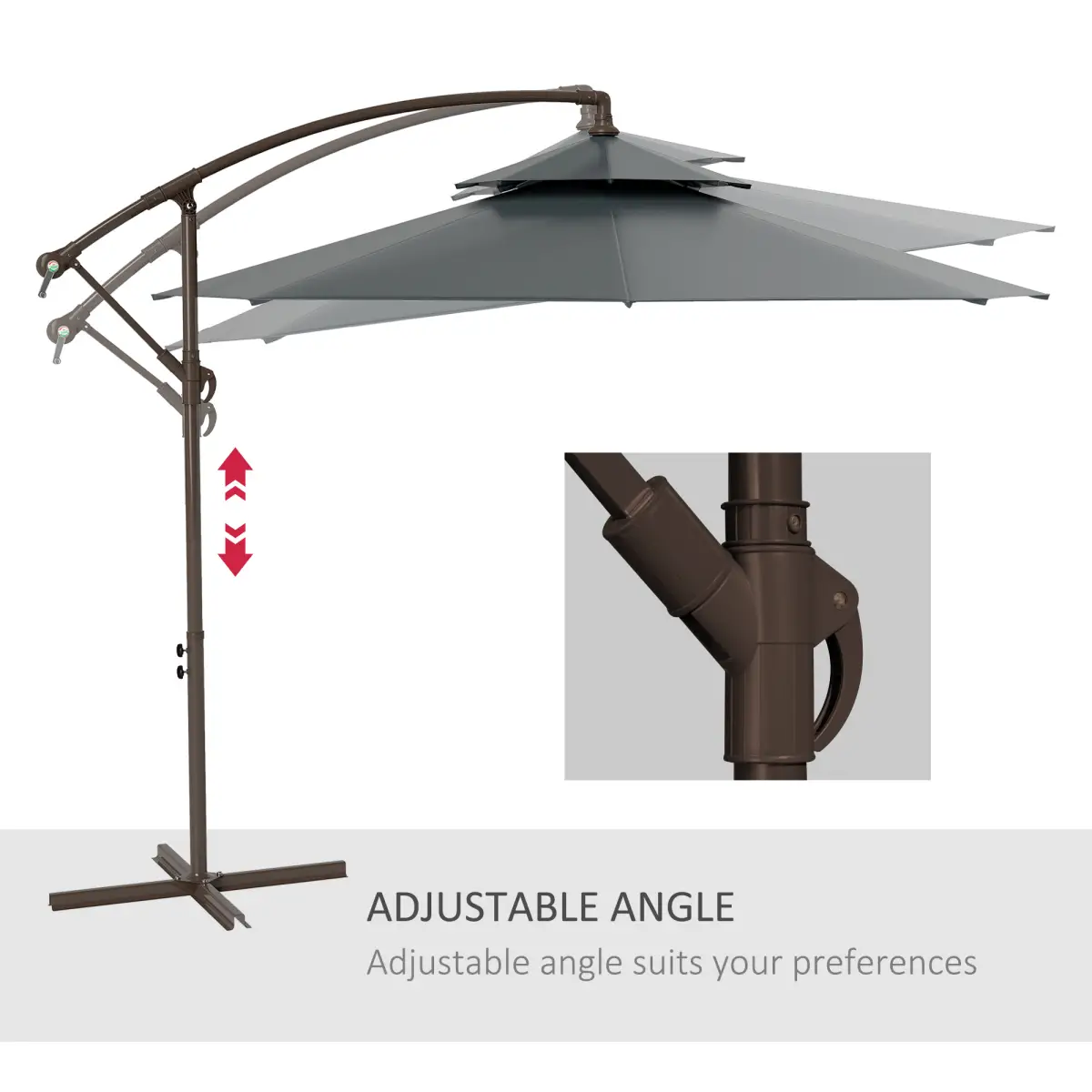Outsunny 2.7m Garden Banana Parasol Cantilever Umbrella Handle, Dark Grey - Parasol