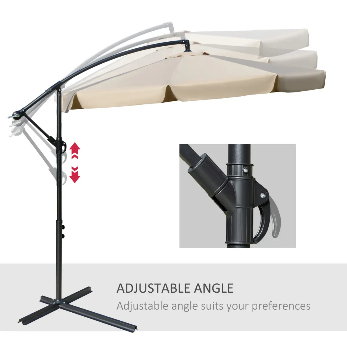 Outsunny Outsunny 2.7m Garden Cantilever Banana Parasol Sun Shade w/ Crank, Light Brown - Parasol