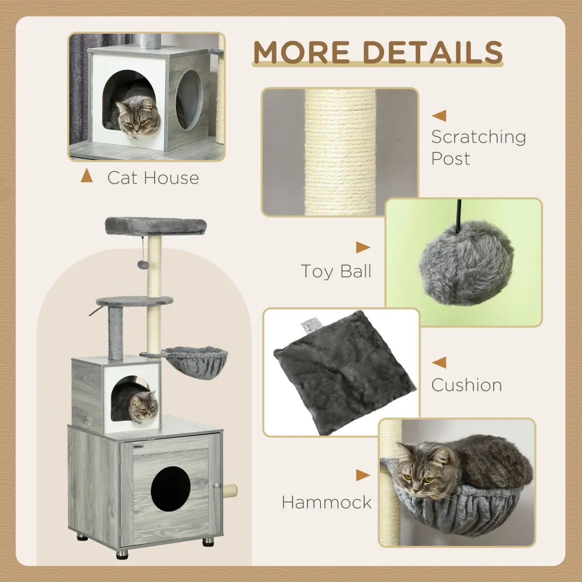 PawHut PawHut Cat Litter Box Enclosure, with Cat House, Bed, Scratching Posts, Platform - Cat Tree