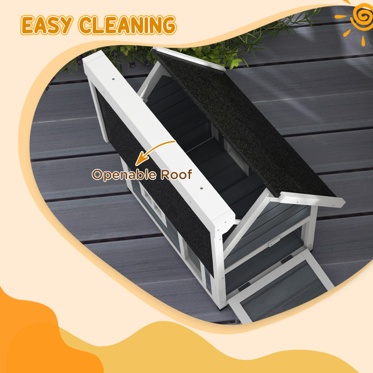 Outdoor Cat House For Feral Cats With Openable Asphalt Roof By PawHut Grey Weatherproof Wood Frame