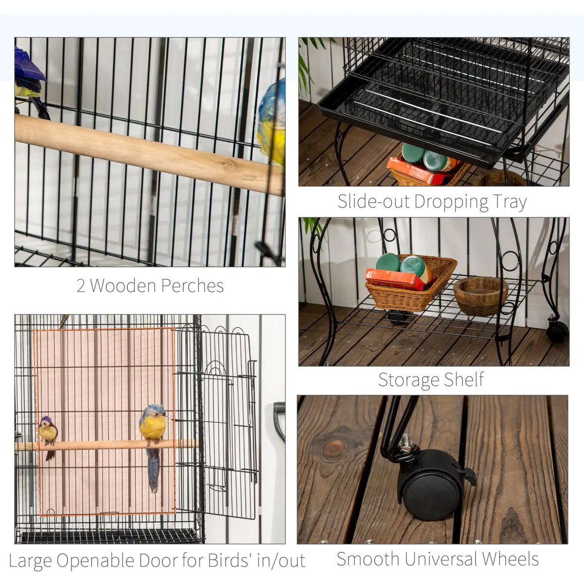 PawHut Large Bird Cage, Pet Aviary Parrot Macaw Cockatiel Finch Feeding Stand w/ Perch - Bird Cage