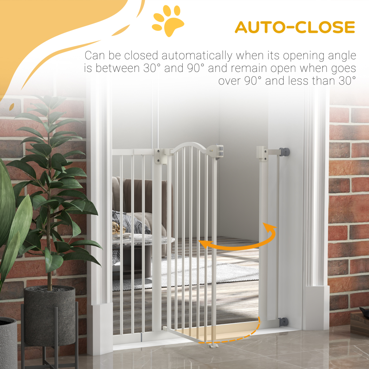 PawHut 74-94cm Adjustable Metal Pet Gate Safety Barrier w/ Auto-Close White - from PawHut