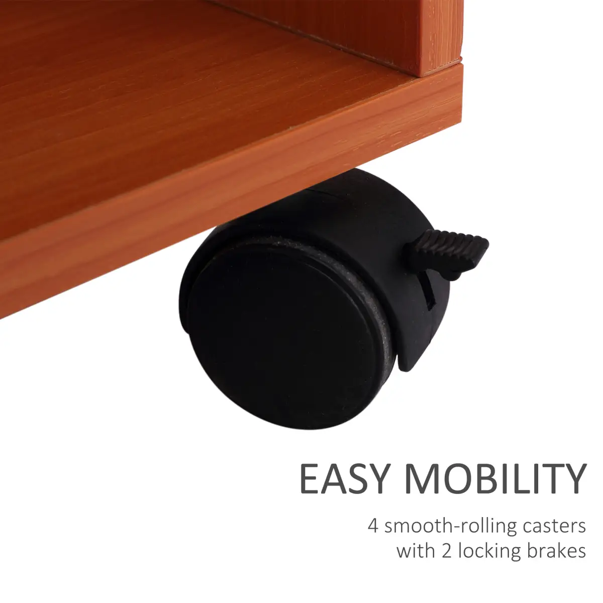 HOMCOM Computer Desk Laptop Writing Table Storage Shelf Workstation Wheels-Cherry Wood - Desk