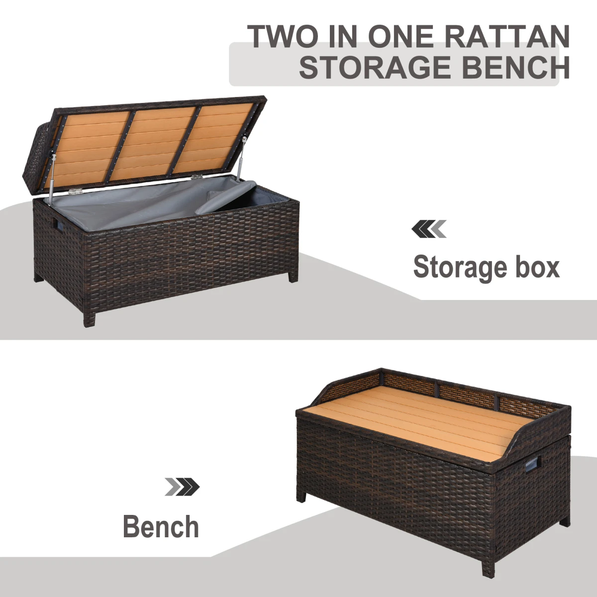Outsunny Premium Rattan Chest 102x51x51 Waterproof Garden - Storage Box