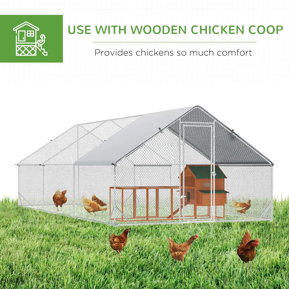 PawHut PawHut Walk In Chicken Run Large Galvanised Chicken Coop with Cover 6 x 3 x 2m - Chicken Coop
