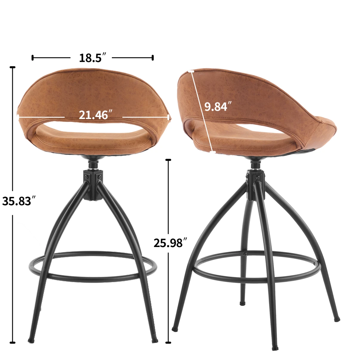 N/A 2pcs hollow backrest PU spray-coated bent iron feet bar stool brown with swivel -