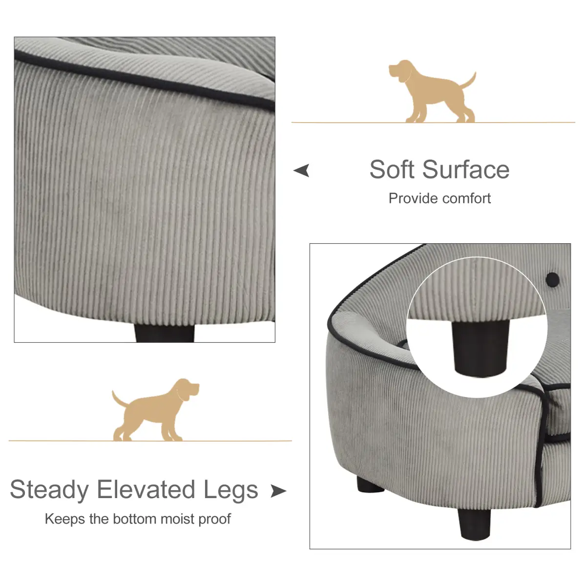 PawHut Dog Sofa Bed Pet Chair w/ Sponge Padded Cushion for XS and S Size Dogs - Grey - Dog Beds