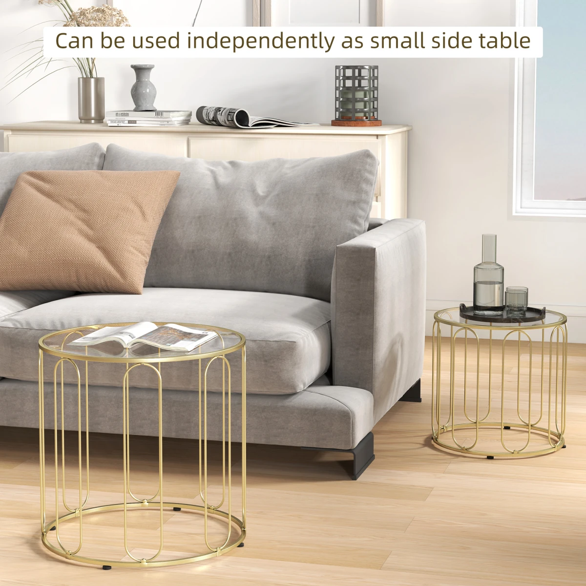 HOMCOM Nesting Coffee Tables Glass Top Gold Home by HOMCOM