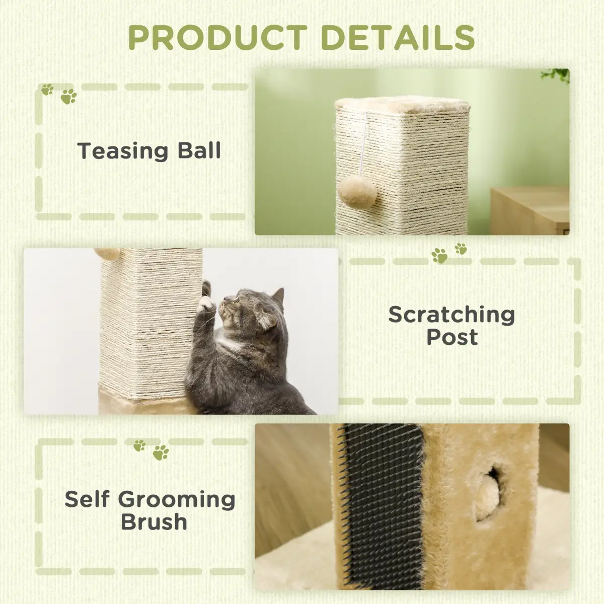PawHut PawHut Cat Scratching Post Scratcher Climber w/ Carpet Base Hanging Toy - Beige - Cat Tree