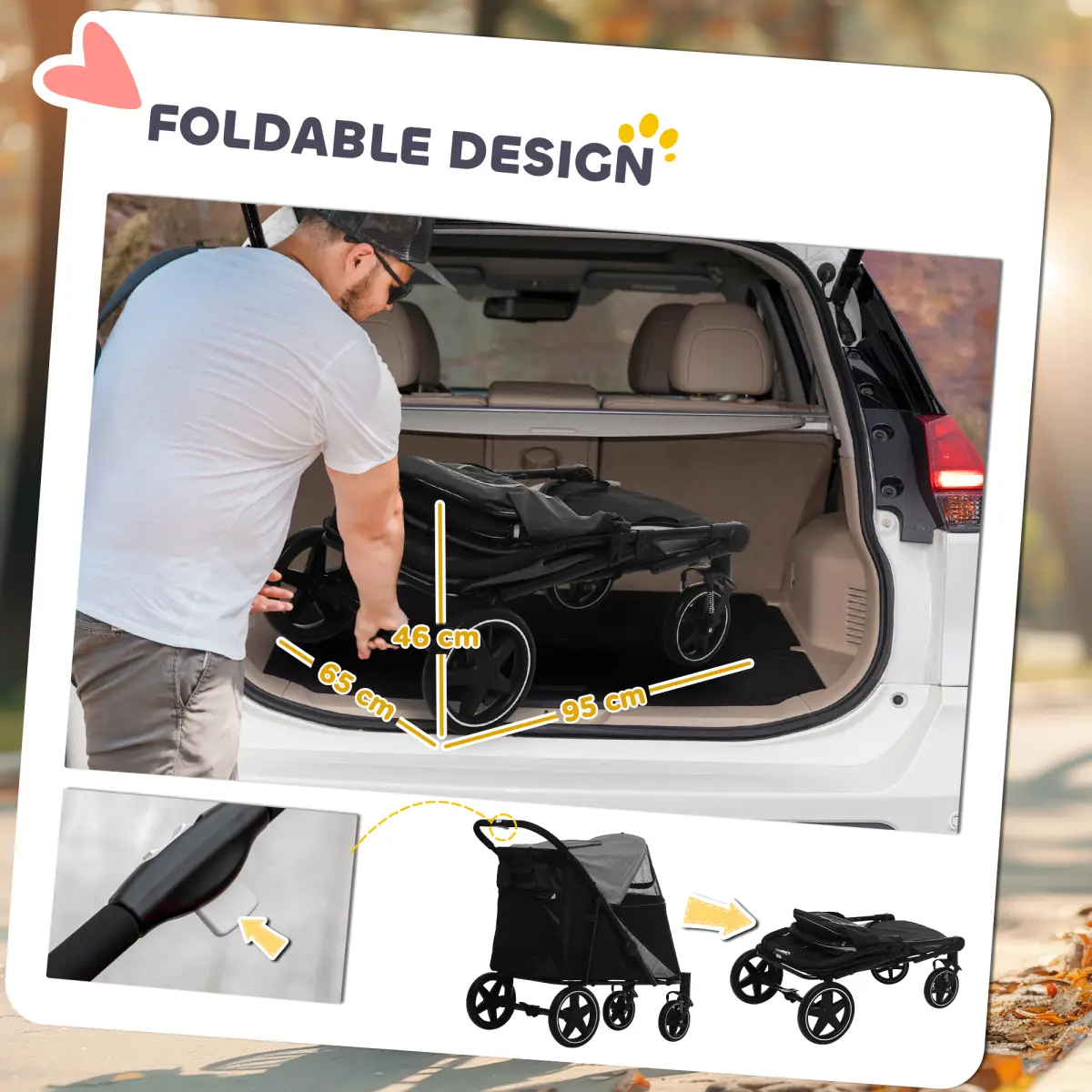 PawHut PawHut Foldable Dog Carriage w/ Universal Wheels, Shock Absorber - Black - Pet Carrier