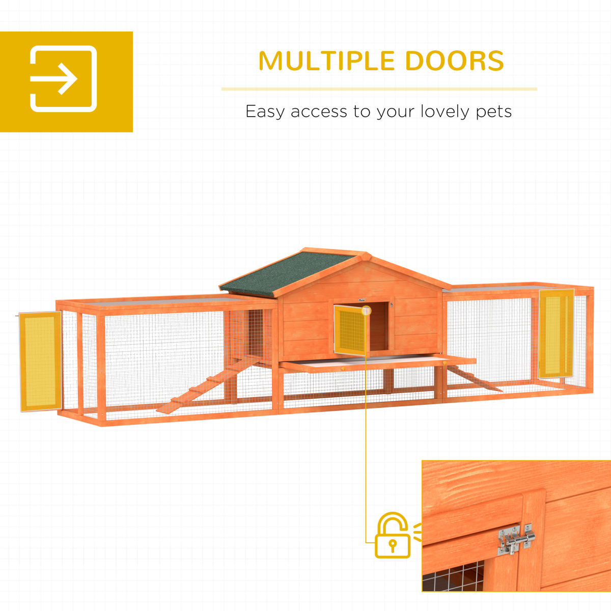 PawHut Wooden Rabbit Hutch Guinea Pig Hutch, Orange, 309 x 70 x 87cm - from PawHut