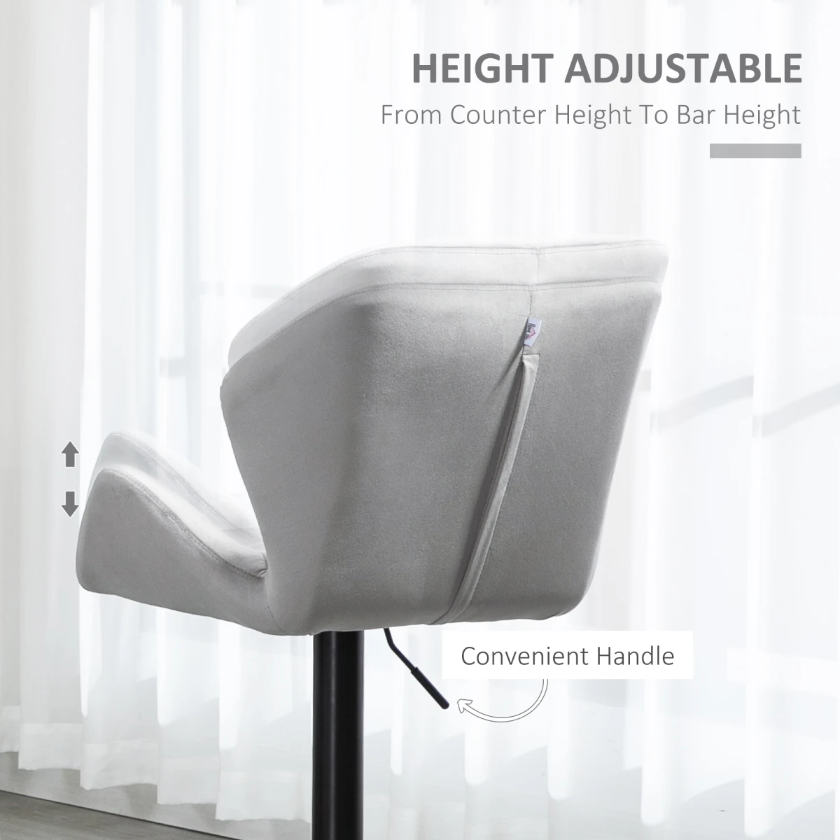 HOMCOM Set Of 2 Luxurious Velvet-Touch Bar Stools w/ Metal Frame Footrest Base Grey -