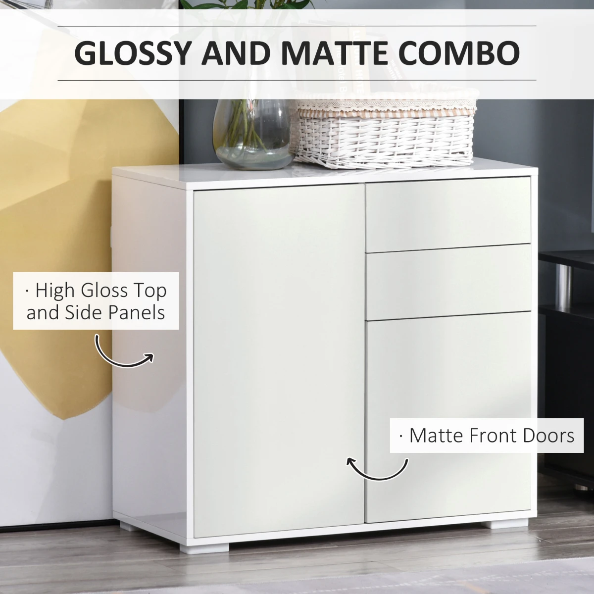 Premium Side Cabinet Standard Two Door Two Drawer Glossy Matte Finish For Home Office Organization And Storage by Unbranded